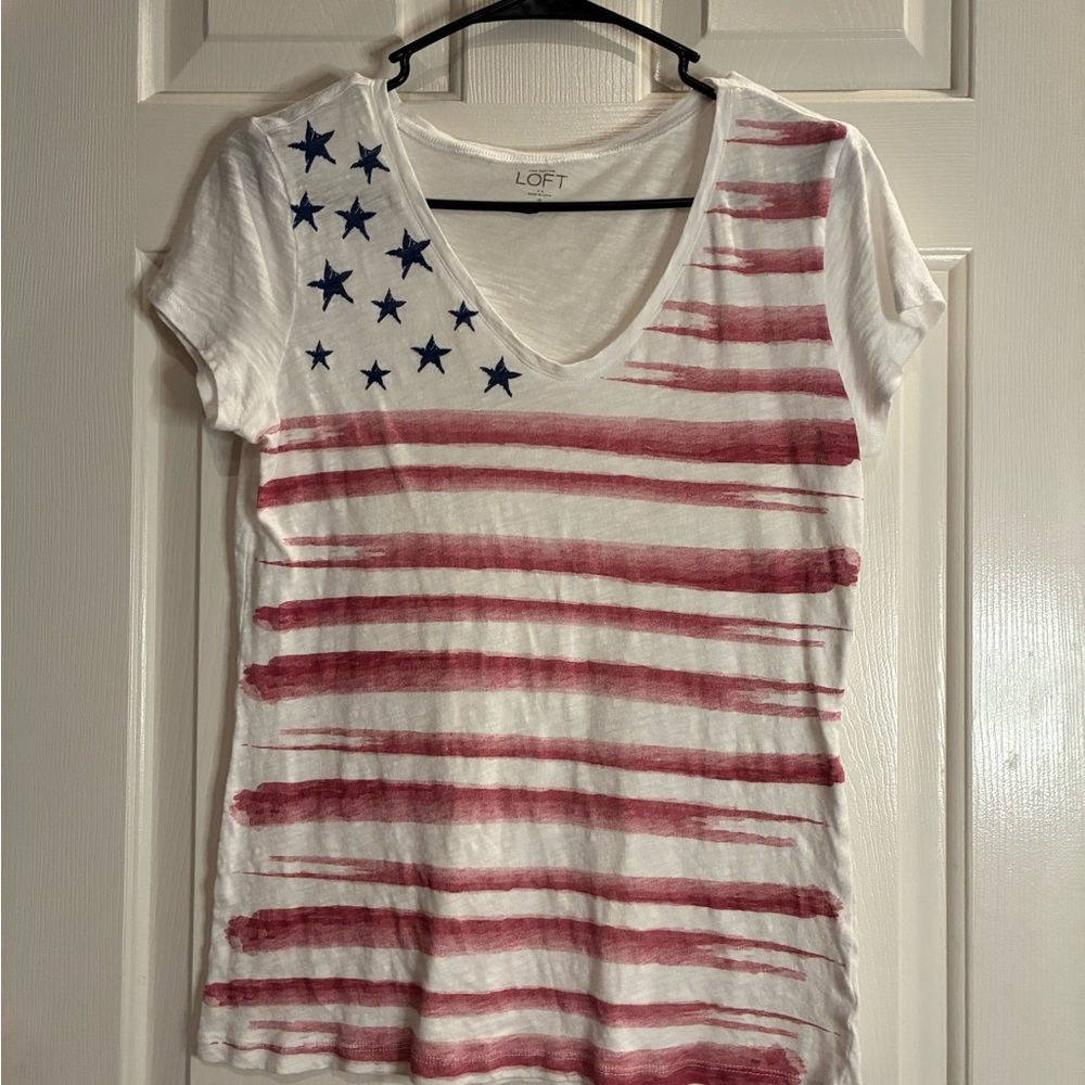 LOFT Women's Red and Blue Star Striped Tee